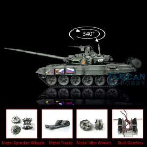 2.4Ghz Henglong Russian T90 1/16 Scale 7.0 RTR RC Tank Model 3938 340 Turret Metal Tracks Idlers Driving Wheels