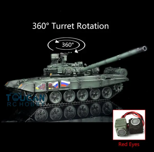 Henglong 1/16 Scale7.0 Plastic Russian T90 RTR RC Tank 3938 W/ 360Degrees Turret Red Eyes Infrared Fighting System BB Shooting Gearbox