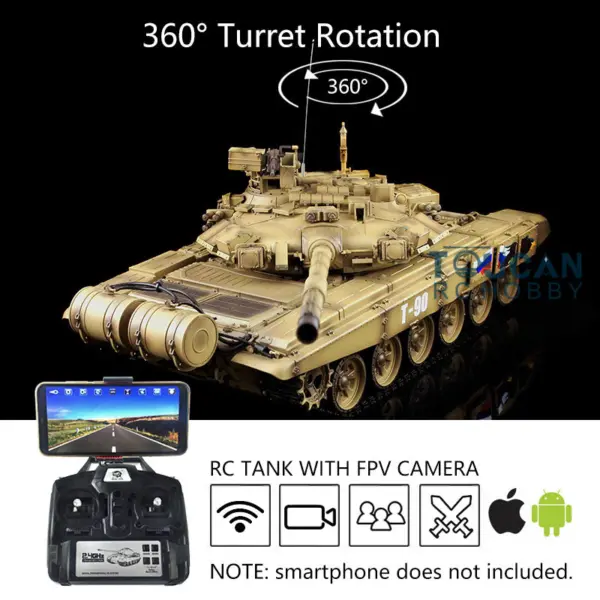 Henglong 7.0 1:16 Scale Russian T90 RTR RC Tank 3938 Model FPV 360Degrees Turret Steel Gearbox Plastic Return Rollers Wheels Tracks