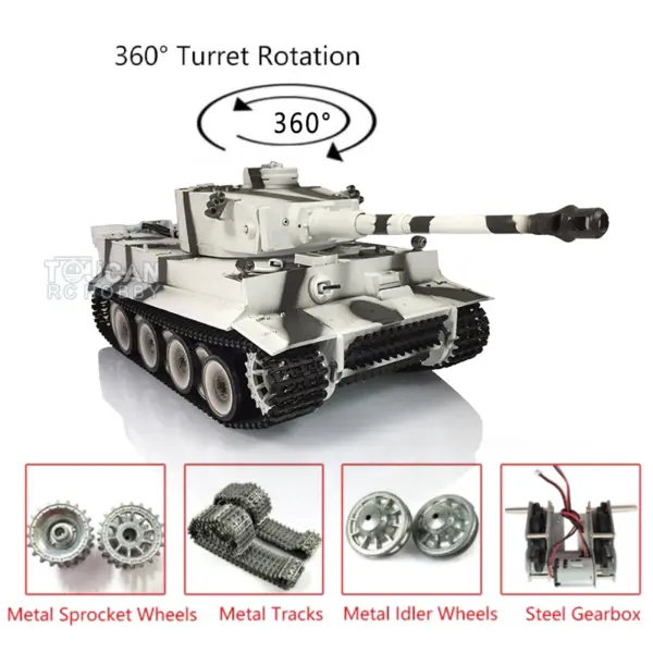Henglong 1/16 Upgraded German Tank 3818 Radio Control Tiger I RC Tank 7.0 W/ 360Degrees Rotating Turret Metal Idler Sproket Tracks