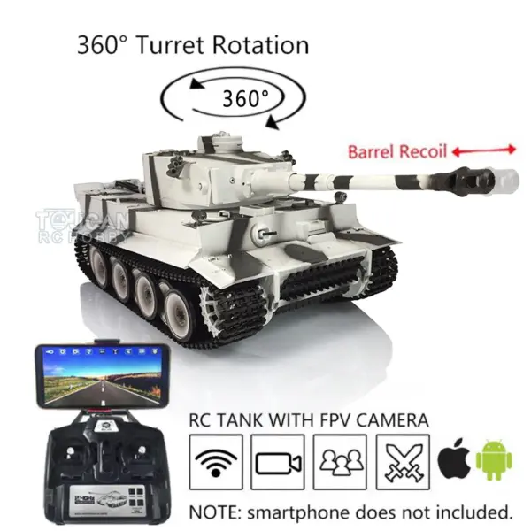 Henglong RTR RC Tank 1/16 Scale 7.0 Upgraded Tiger I 3818 w/ 360Degrees Rotating Turret Barrel Recoil FPV Metal Idler Sproket Tracks