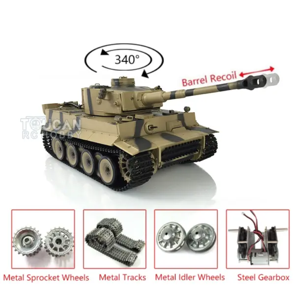 Henglong Remote Control Tank 1/16 7.0 Version Upgraded German Tiger I 3818 w/ Barrel Recoil Metal Idler Sproket Wheels Tracks