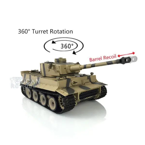 Henglong 1/16 Radio Control Tank Plastic Tiger I German Tank 3818 RC Tank 7.0 Ver w/ 360Degrees Rotating Turret Barrel Recoil Smoking
