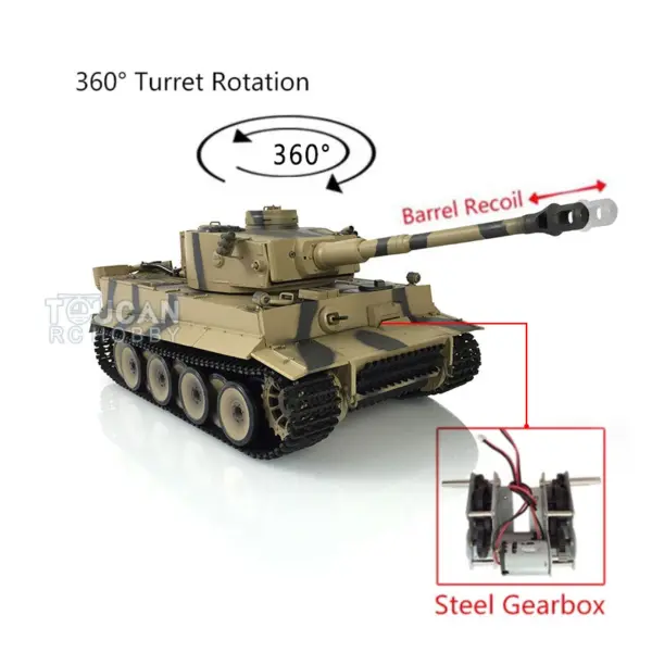 Henglong 1/16 Plastic German Tank 3818 Tiger I RC Tank 7.0 Version Battle Tank w/ 360Degrees Rotating Turret Barrel Recoil Steel Gearbox
