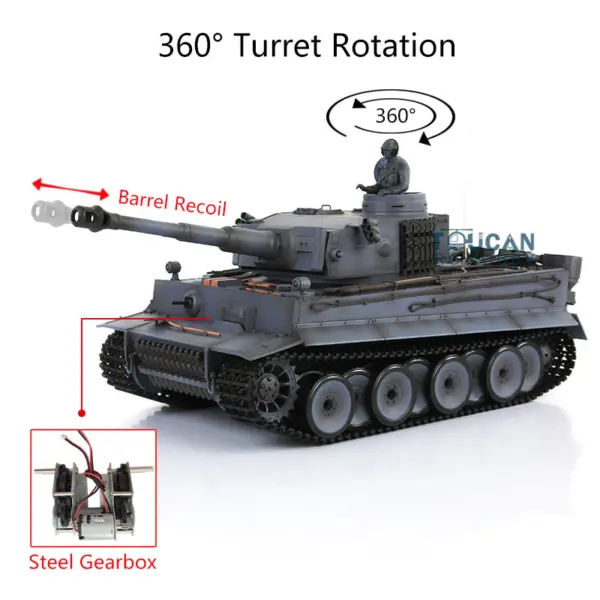Henglong 1/16 Plastic German Tank 3818 Tiger I RC Tank 7.0 Version Battle Tank w/ 360Degrees Rotating Turret Barrel Recoil Steel Gearbox