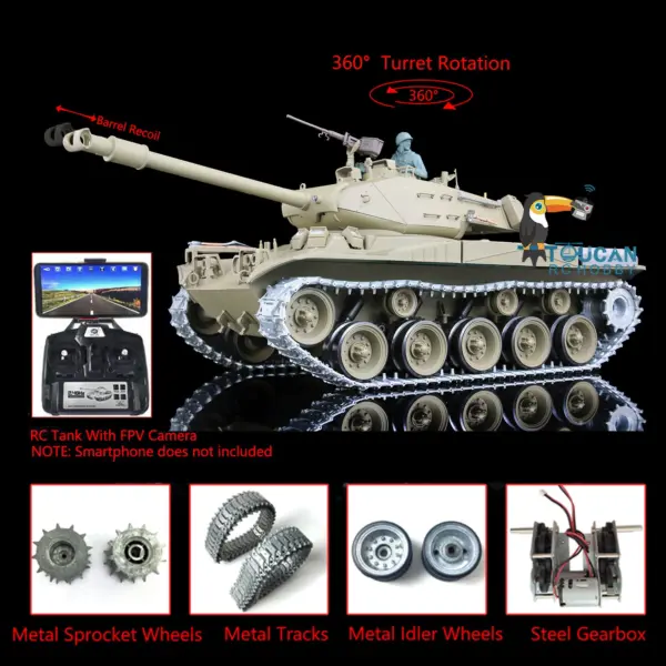 Henglong 1/16 Customized RC Tank 3839 Walker Bulldog RTR Tank w/ Barrel Recoil 360Degrees Rotating Turret FPV Phone Holder Sound Effect