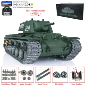 Henglong Radio Control Tank 3878 7.0 Soviet KV-1 BB Shooting Tank w/ FPV Metal Tracks Road Wheels Idler Sproket Wheels 1/16 Scale