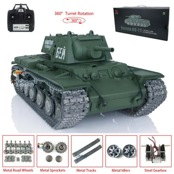 Henglong 1/16 7.0 RC Tank 3878 Customized Soviet KV-1 w/ 360Degrees Rotating Turret Metal Tracks Road Wheels Tracks Idler Sproket Wheel