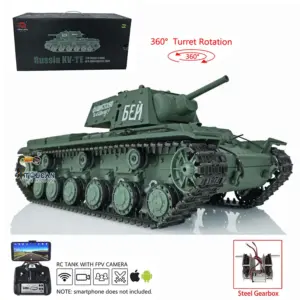 Henglong RC Tank 1/16 7.0 Plastic 3878 Soviet Union KV-1 w/ FPV 360Degrees Rotating Turret Steel Gearbox BB Shooting Sound Effect 2.4Ghz
