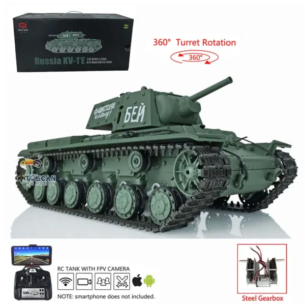 Henglong RC Tank 1/16 7.0 Plastic 3878 Soviet Union KV-1 w/ FPV 360Degrees Rotating Turret Steel Gearbox BB Shooting Sound Effect 2.4Ghz