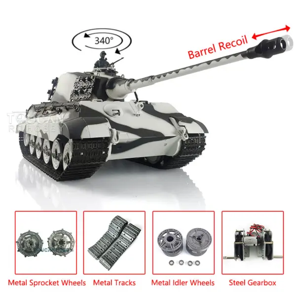 Henglong 2.4G RC Tank 1/16 7.0 3888A German King Tiger Radio Control Tank w/ Metal Track Idler Sproket Wheels Barrel Recoil