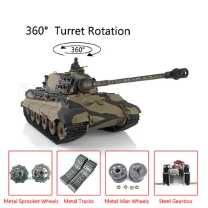 Henglong 1/16 7.0 Radio Control Tank German King Tiger Upgraded 3888A RC Tank W/ 360Degrees Rotating Turret Metal Tracks BB Shooting