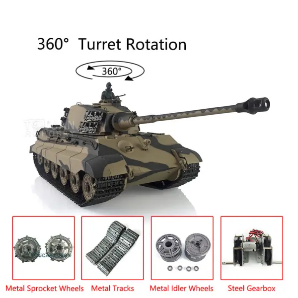 Henglong 1/16 7.0 Radio Control Tank German King Tiger Upgraded 3888A RC Tank W/ 360Degrees Rotating Turret Metal Tracks BB Shooting
