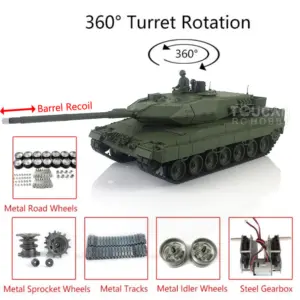 Henglong 1/16 7.0 Customized Leopard2A6 RC Tank 3889 w/ Metal Tracks Road Wheels Barrel Recoil 360Degrees Rotating Turret Engine Sound
