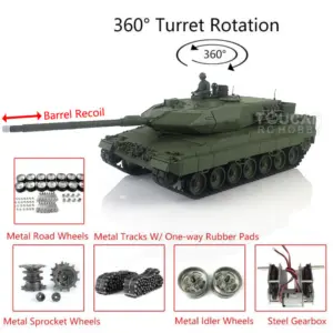 Henglong Military Tank 1/16 TK7.0 Leopard2A6 RC Tank Upgraded 3889 Barrel Recoil 360 Rotating Turret Metal Tracks W/ Rubber Pad