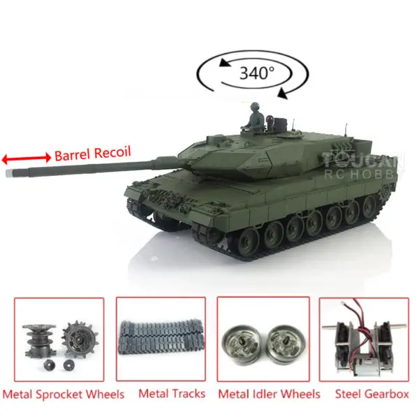Henglong 1/16 TK7.0 Generation Upgraded Metal German Leopard2A6 RC Tank 3889 Barrel Recoil Ready to Run Simulation Light Sound
