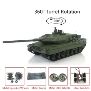 2.4Ghz Remote Controller Henglong 1/16 TK7.0 Edition Metal Leopard2A6 RC Tank 3889 W/ 360Degrees Rotating Turret Battery Charger
