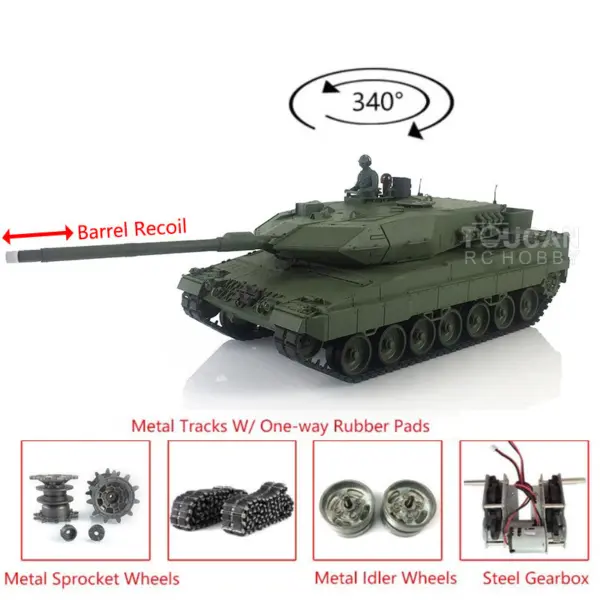 Heng Long 1/16 TK7.0 Edition Leopard2A6 RTR RC Tank 3889 Barrel Recoil Metal Tracks Rubber Pad Father's Day Festival Boys Gift