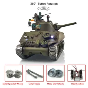 Henglong 1/16 Scale 7.0 Upgraded M4A3 Sherman Remote Control Tank 3898 W/ 360Degrees Rotating Turret Metal Tracks Idler Sproket Wheel