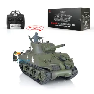 2.4G Henglong 1/16 Scale 7.0 Plastic M4A3 Sherman RTR RC Tank 3898 w/ 360Degrees Rotating Turret Short Barrel Smoking Outdoor Tank