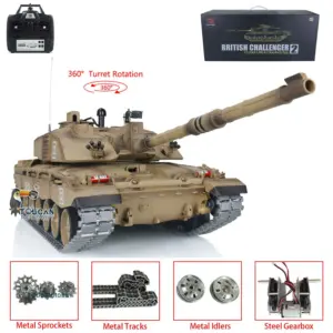 Henglong 1/16 7.0 British Challenger II RC Tank 3908 RTR Model 360Degrees Turret Metal Tracks W/ Rubber Pads Sprockets Steel Gearbox