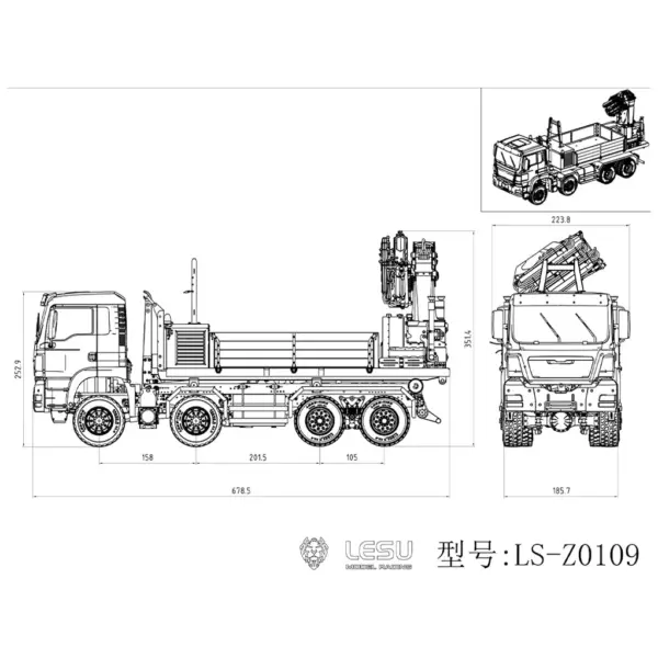 LESU 1/14 RC Hydraulic Roll on off Dumper Truck Crane Unassembled Plastic TGS Cabin Metal 8x8 Chassis Electric Tipper Axles Lock