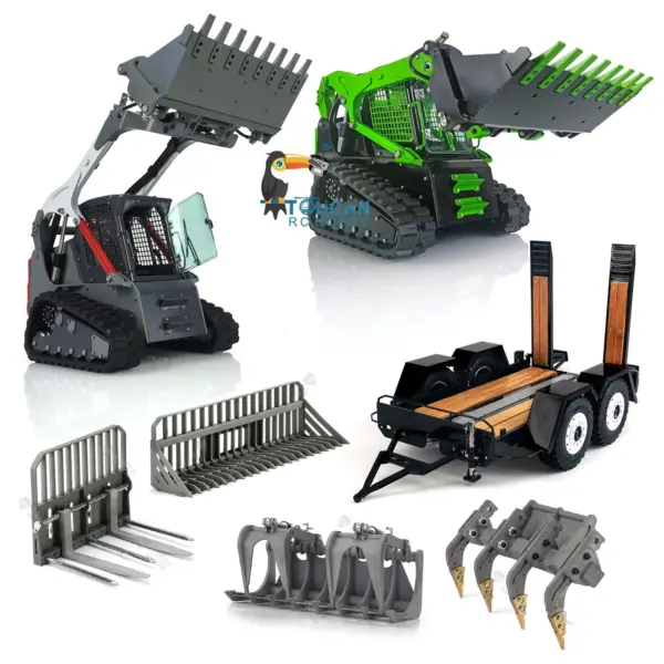 LESU 1/14 Metal RC Loader Aoue-LT5 KIT Hydraulic Tracked Skid-Steer Construction Vehicle Lights Sound Fork Sieve Bucket Gripper Ripper Trailer DIY Model