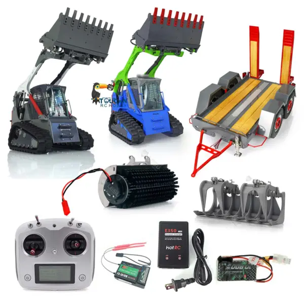 LESU 1/14 RC Metal Hydraulic Aoue-LT5 Tracked Skid-Steer Loader DIY Model Trailer Plate Rear Light Tracks Brush Cleaner Shovel