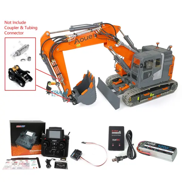 LESU Painted 1/14 Metal Aoue ET26L Hydraulic RC Excavator Three-section Ripper Bucket Tree Digging Tool Compactor Trailer Crusher