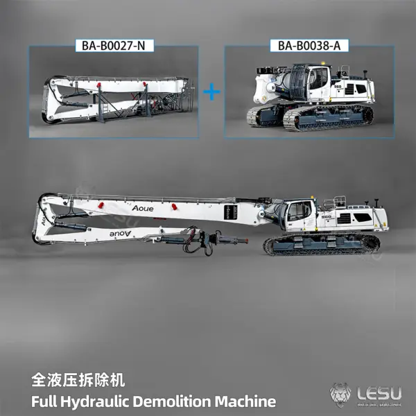 Heavy Machine 1/14 RC Full Hydraulic Demolition Excavator LESU Aoue LR960 Finished Digger Model PNP Pump 13CH Valve Demolition Arm