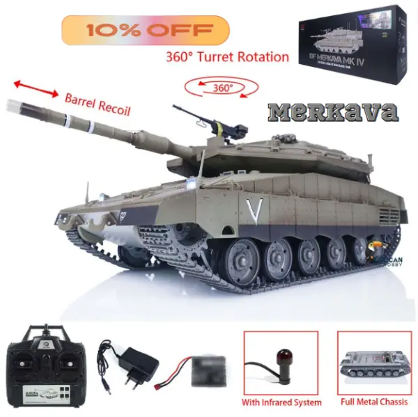 IDF Merkava MK IV 3958 with Full Metal for Heng Long 1/16 RC Battle Tank Vehicle lnfrared Fighting Laser Aming Lights