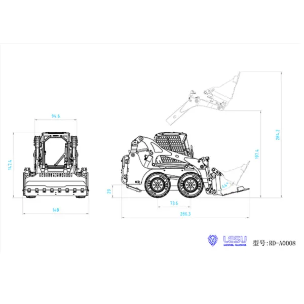 LESU 1/14 Metal RC Loader Aoue-LT5H Hydraulic Wheeled Skid-Steer Construction Vehicle Model Light Sound DIY Wheels Hubs fork Bucket Gripper Ripper Scarifier Shovel Clamp