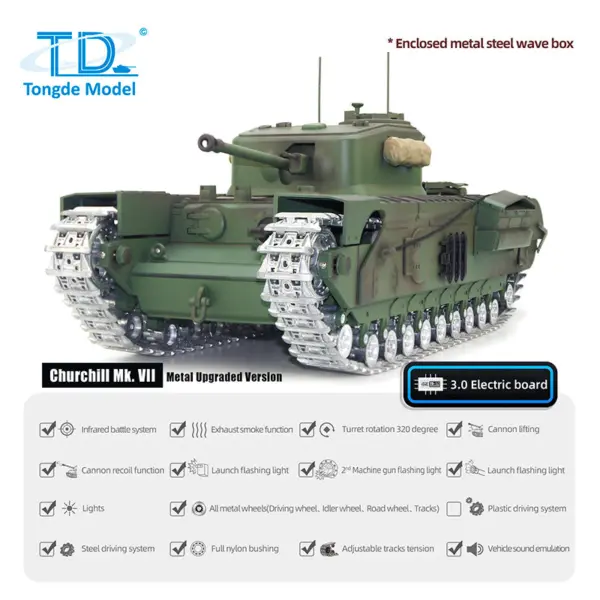 1/16 Tongde RC Battle Tank Churchill Mk.VII Remote Controlled Panzer Electric Infantry Fighting Vehicles Barrel Recoil System