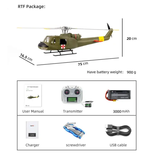FLYWING UH1 V4 Remote Control Helicopter GPS Automatic Flight Brushless Motor 60A Dual ESC Low Battery Return Huey Adult Gifts