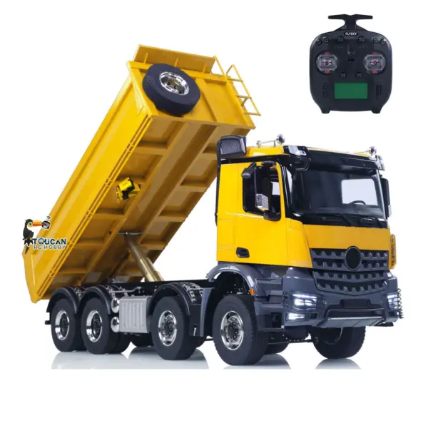 1/14 8x8 RC Hydraulic Dump Truck Metal Radio Control Tipper Car Model Sounds Lights 3-speed Differential Lock Axles ST8 for Adult