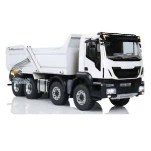 Metal 1/14 8x4 RC Tipper Truck Remote Control Hydraulic Dumper Lorry Car Model Flip-over Cover 2speed Transmission LED Lights Sound System