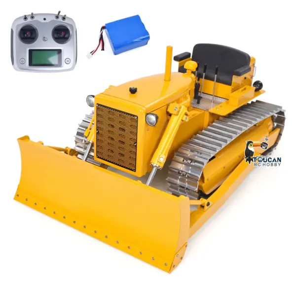 Metal 1/14 RC Bulldozer D7 Remote Control Dozer Model Hydraulic Construction Vehicles Truck Flysky Radio CNC Light Sound Battery
