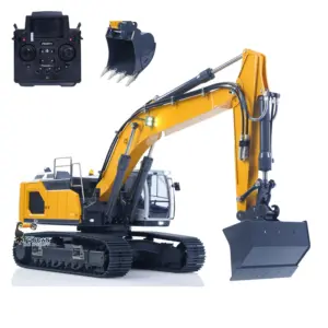 XDRC 1/14 Full Metal RC Excavator 945 Remote Control Tracked Hydraulic Construction Vehicles Trucks 5CH Reversing Valves PL18EV Radio Light Sound Quick Coupler Steel