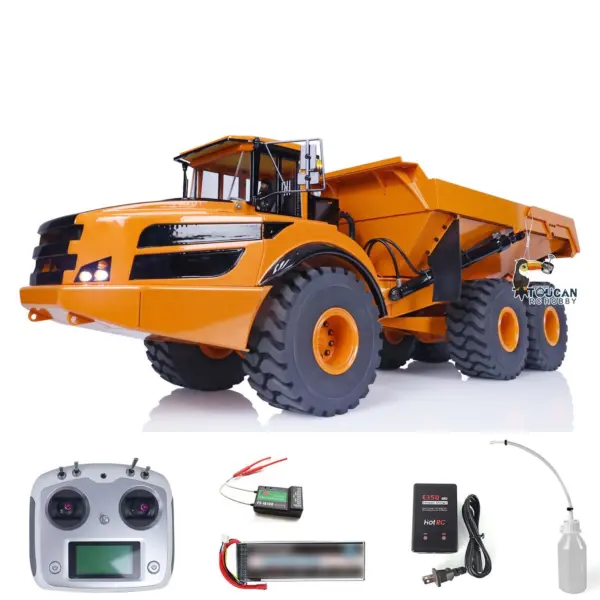 1/14 Metal RC Articulated Truck 6x6 Dumper Car RTR Model A40G Remote Control Construction Vehicles Hydraulic Lifting Tipper Sound Light Brushless Pump Gift Toys for Adult