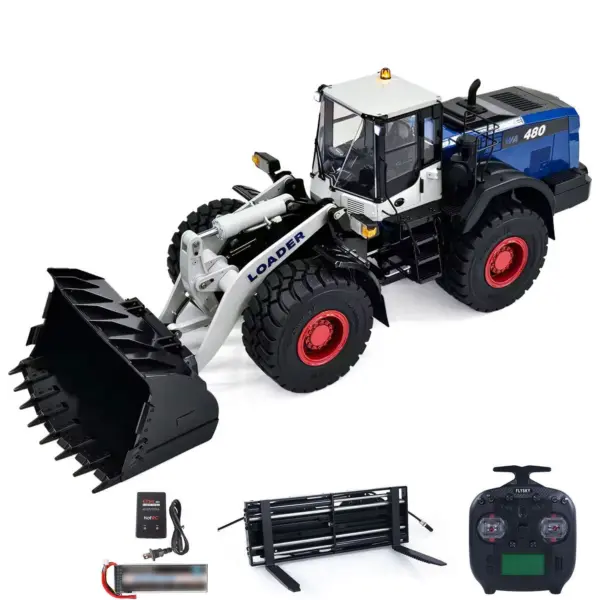 1/14 RC Metal Hydraulic Loader WA480 Whee1d Electric Construction Heavy Machine Quick Coupler Fork Bucket Light Sound ST8 Radio Battery