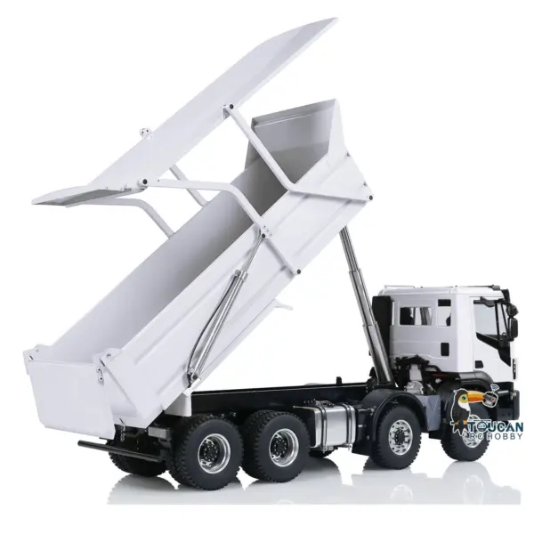 Metal 1/14 8x4 RC Tipper Truck Remote Control Hydraulic Dumper Lorry Car Model Flip-over Cover 2speed Transmission LED Lights Sound System