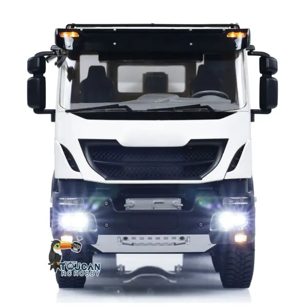 Metal 1/14 8x4 RC Tipper Truck Remote Control Hydraulic Dumper Lorry Car Model Flip-over Cover 2speed Transmission LED Lights Sound System