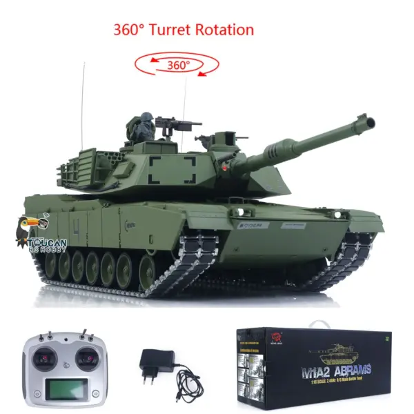 1/16 TOUCAN Remote Control Battle Tank 3918 Abrams M1A2 Metal Gearbox 360 Rotation Barrel Recoil Elevation Laser Aiming Light Smoke