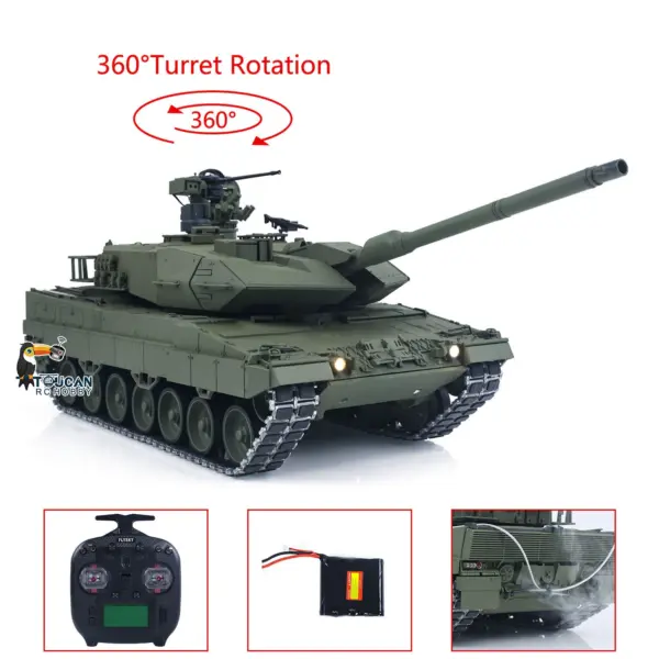 TOUCAN 1/16 Metal RC Tank 3889 German Leopard A6 360 Model Turret Barrel Recoil Infrared System Smoke Electric Periscope