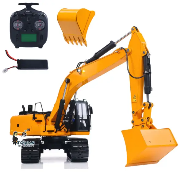 323GX RC Excavator Metal 1/12 Hydraulic Remote Control Digger 3 Way Valve Quick Coupler Flysky ST8 Radio Light Sound Battery