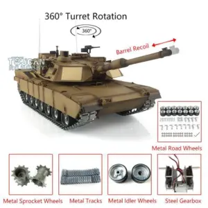 Henglong RTR 1/16 Scale 7.0 Customized Abrams RC Tank 3918 360 Degrees Turret Barrel Recoil Metal Tracks Idlers Sprockets